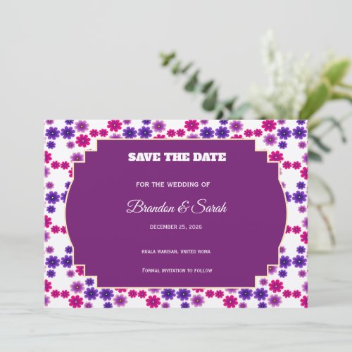 Pink & Purple Blooms Symmetrical Mini Floral Save The Date