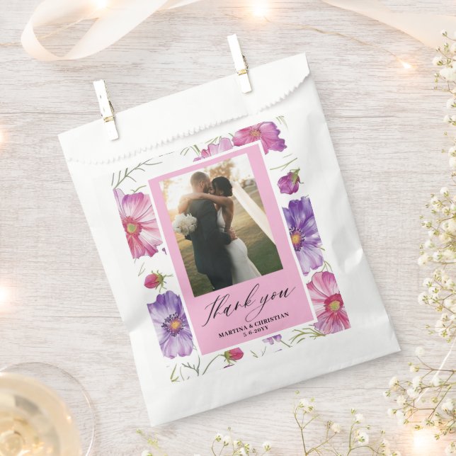Pink Purple Blossom Photo Wedding Favor Bag (Clipped)