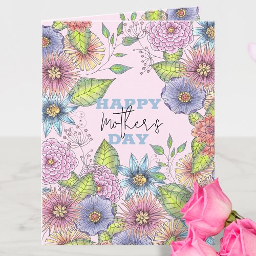 Pink Purple Blossoming Flowers Mothers Day Card