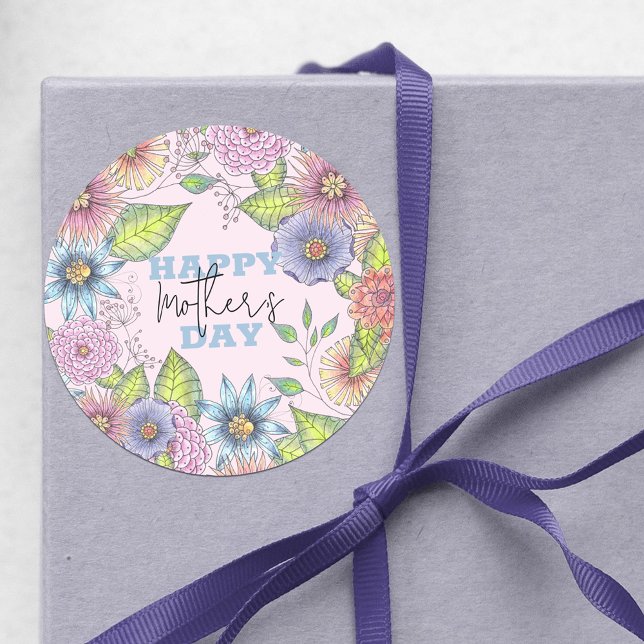 Pink Purple Blossoming Flowers Mother's Day Classic Round Sticker (Creator Uploaded)
