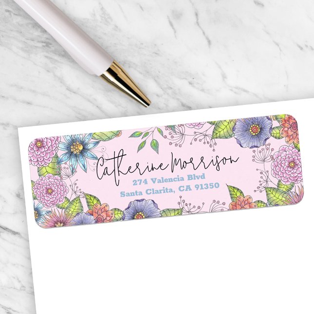 Pink Purple Blossoming Flowers Return Address Label (Creator Uploaded)