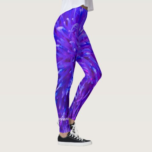 Pink Purple Blue Abstract Personalized Name Yoga Leggings