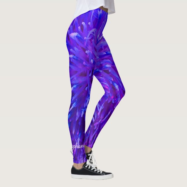 Pink Purple Blue Abstract Personalized Name Yoga Leggings (Right)