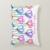 Pink Purple Blue and Red Watercolor Tulip Monogram Decorative Pillow (Front(Vertical))