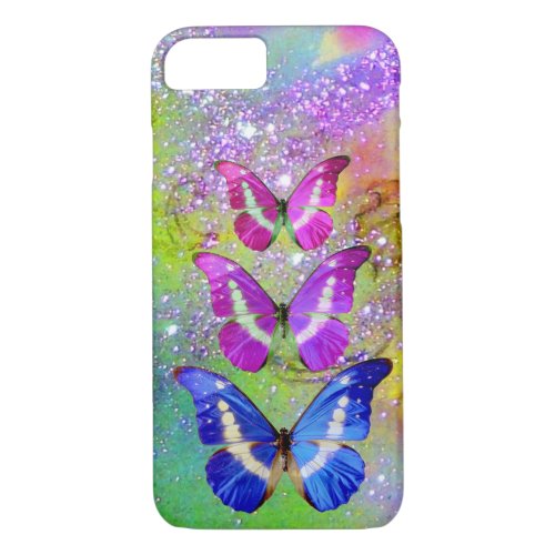 PINK PURPLE BLUE BUTTERFLIESGREEN GOLD SPARKLES iPhone 87 CASE