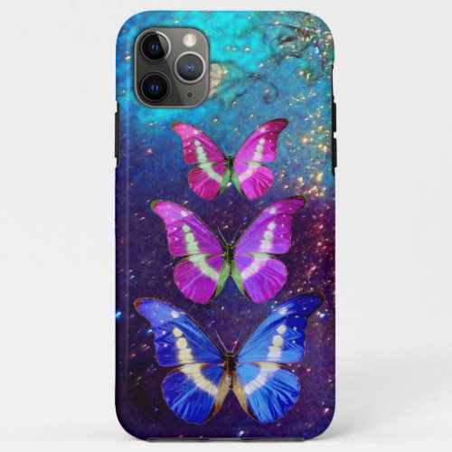 PINK PURPLE BLUE BUTTERFLIES IN GOLD SPARKLES iPhone 11 PRO MAX CASE