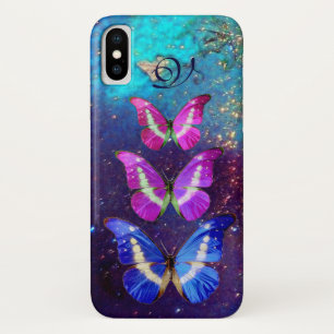 PINK PURPLE BLUE BUTTERFLIES IN GOLD SPARKLES iPhone X CASE