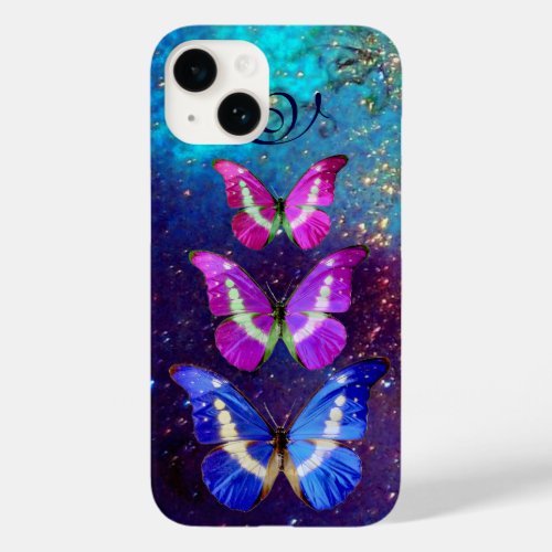 PINK PURPLE BLUE BUTTERFLIES IN GOLD SPARKLES Case_Mate iPhone 14 CASE