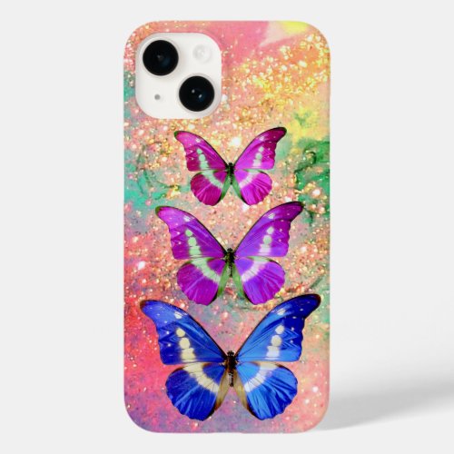 PINK PURPLE BLUE BUTTERFLIES IN GOLD SPARKLES Case_Mate iPhone 14 CASE