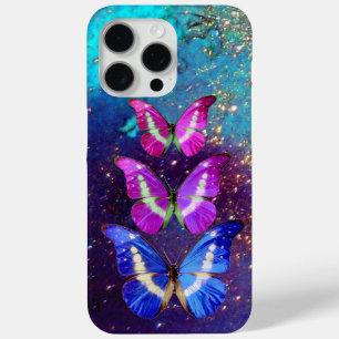 PINK PURPLE BLUE BUTTERFLIES IN GOLD SPARKLES iPhone 15 PRO MAX CASE