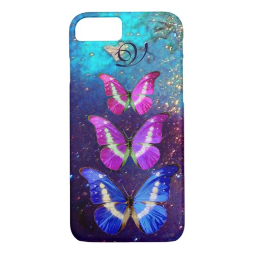 PINK PURPLE BLUE BUTTERFLIES IN GOLD SPARKLES iPhone 87 CASE