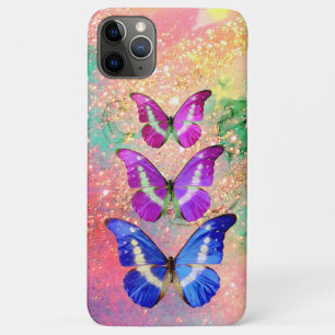 PINK PURPLE BLUE BUTTERFLIES IN GOLD SPARKLES iPhone 11 PRO MAX CASE