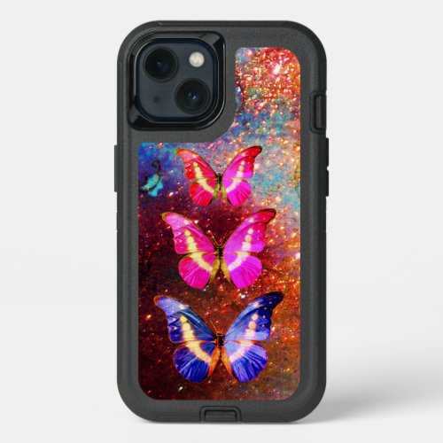 PINK PURPLE BLUE BUTTERFLIES IN GOLD SPARKLES iPhone 13 CASE