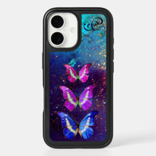 PINK PURPLE BLUE BUTTERFLIES IN GOLD SPARKLES iPhone 16 CASE