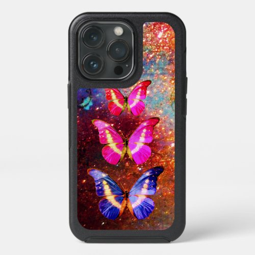 PINK PURPLE BLUE BUTTERFLIES IN GOLD SPARKLES iPhone 13 PRO CASE