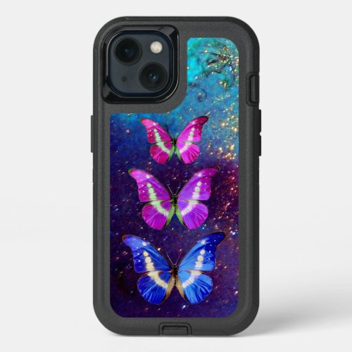 PINK PURPLE BLUE BUTTERFLIES IN GOLD SPARKLES iPhone 13 CASE