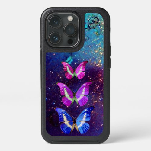 PINK PURPLE BLUE BUTTERFLIES IN GOLD SPARKLES iPhone 13 PRO CASE