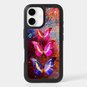 PINK PURPLE BLUE BUTTERFLIES IN GOLD SPARKLES iPhone 16 CASE