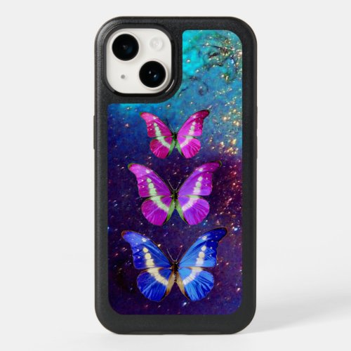 PINK PURPLE BLUE BUTTERFLIES IN GOLD SPARKLES OtterBox iPhone 14 CASE