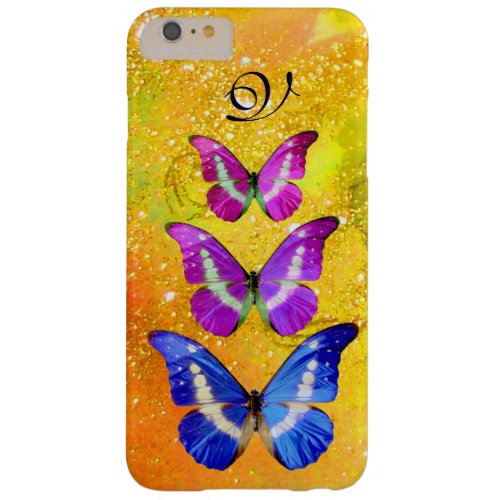 PINK PURPLE BLUE BUTTERFLIES IN GOLD YELLOW BARELY THERE iPhone 6 PLUS CASE