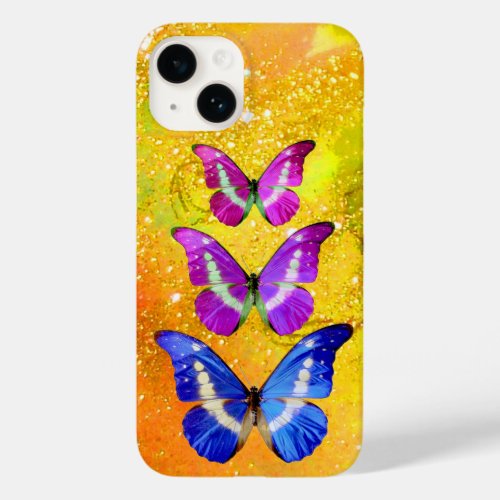 PINK PURPLE BLUE BUTTERFLIES IN GOLD YELLOW Case_Mate iPhone 14 CASE