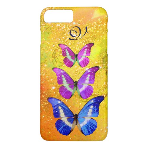 PINK PURPLE BLUE BUTTERFLIES IN GOLD YELLOW iPhone 8 PLUS7 PLUS CASE