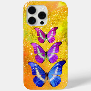 PINK PURPLE BLUE BUTTERFLIES IN GOLD YELLOW iPhone 15 PRO MAX CASE