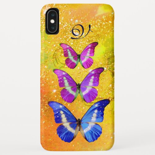 PINK PURPLE BLUE BUTTERFLIES IN GOLD YELLOW iPhone XS MAX CASE