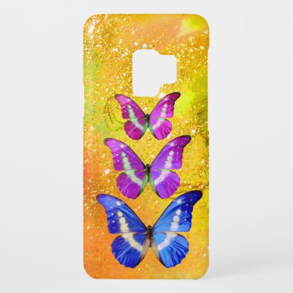 PINK PURPLE BLUE BUTTERFLIES IN GOLD YELLOW Case-Mate SAMSUNG GALAXY S9 CASE
