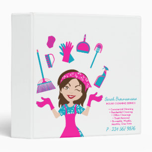 Pink Purple Blue Cartoon Home Cleaning Service 3 Ring Binder