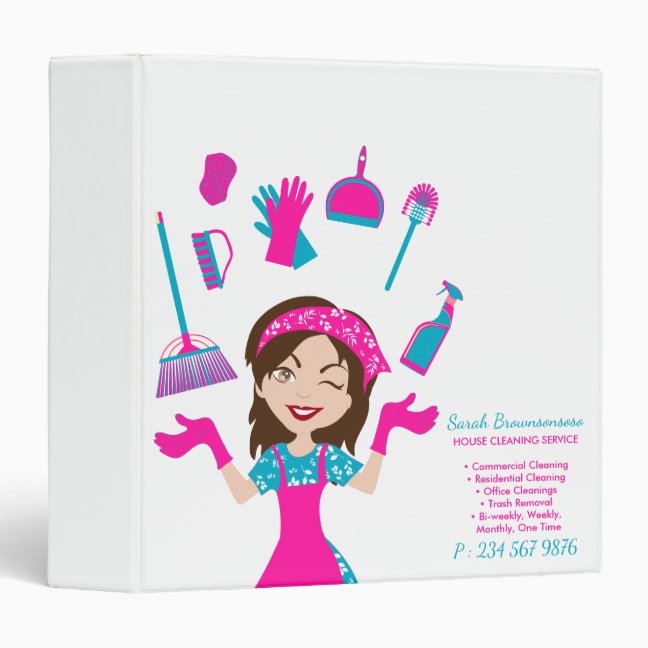Pink Purple Blue Cartoon Home Cleaning Service 3 Ring Binder