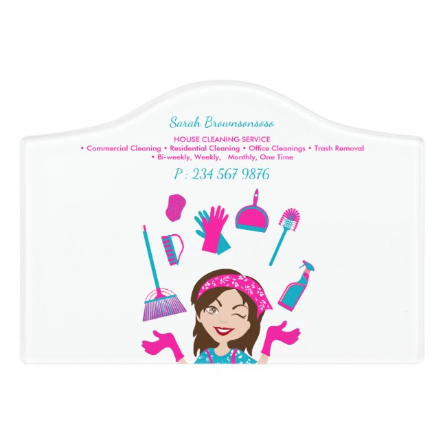 Pink Purple Blue Cartoon House Clean Door Sign