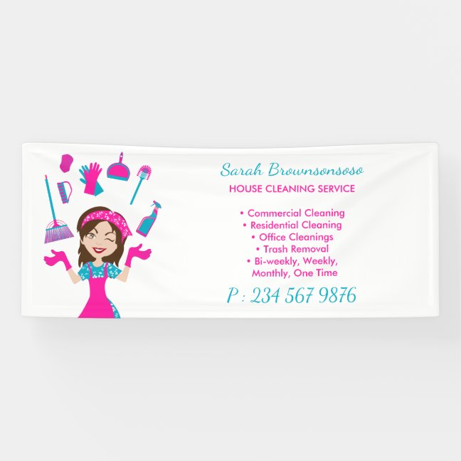 Pink Purple Blue Cartoon House Cleaning Banner