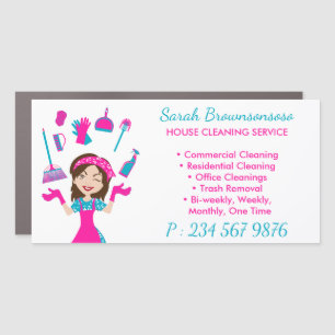 Pink Purple Blue Cartoon House Cleaning Service Car Magnet