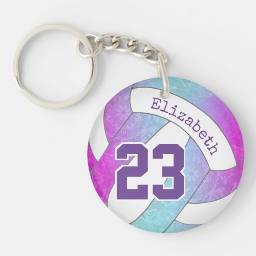 pink purple blue colorful girly volleyball keychain