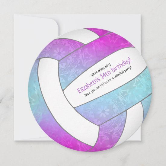 pink purple blue colorful volleyball birthday announcement