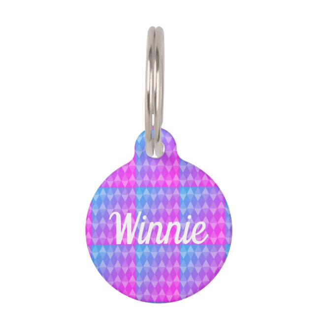 Pink, Purple, Blue Diamond Pattern Pet ID Tag (Front)