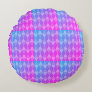 Pink, Purple, Blue Diamond Pattern Round Pillow