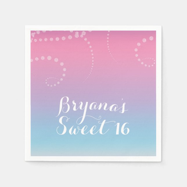 Pink Purple Blue Dipped Birthday Party Custom Napkins (Front)