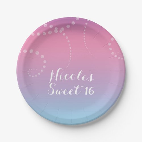 Pink Purple Blue Dipped Birthday Party Custom Paper Plates