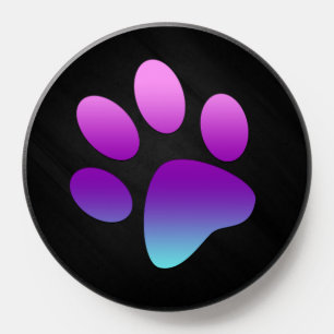Pink Purple blue Dog paw print on black    PopSocket