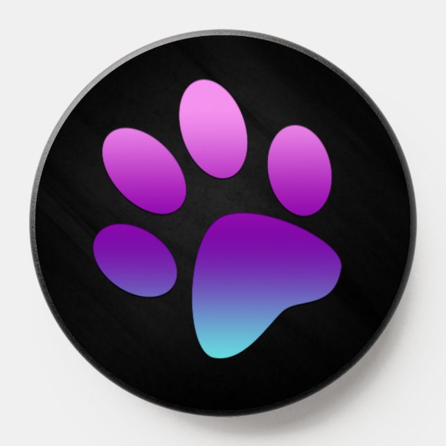 Pink Purple blue Dog paw print on black    PopSocket (Popsocket)