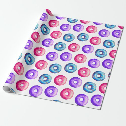 Pink Purple Blue Donuts Birthday Wrapping Paper