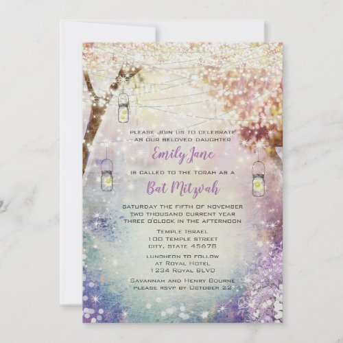 Pink Purple Blue Fairy Lights Boho Forest  Invitation