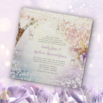 Pink Purple Blue Fairy Lights Boho Forest Wedding Invitation by samack at Zazzle