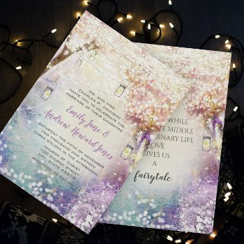 Pink Purple Blue Fairy Lights Boho Forest Wedding Invitation by samack at Zazzle