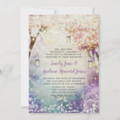 Pink Purple Blue Fairy Lights Boho Forest Wedding Invitation (Front)