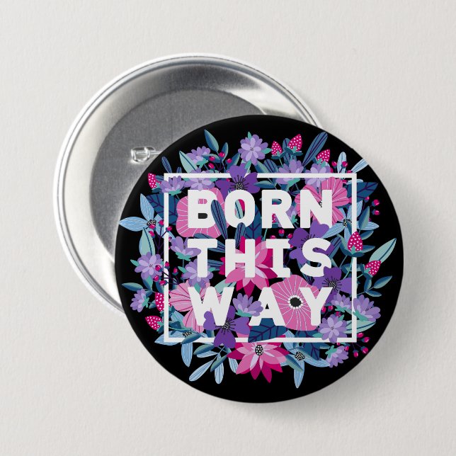 Pink Purple Blue Floral Bi Pride Button (Front & Back)