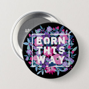 Pink Purple Blue Floral Bi Pride Button