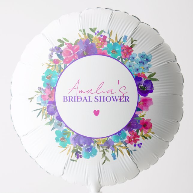 Pink Purple Blue Floral Bridal Shower Balloon (Front)